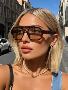 Women's Geometric Frame Trendy Casual Sunglasses, Dual Beam Design, Ideal for Daily Life, Casual Activities, Beach Vacations, Stylish Ladies' Eyewear