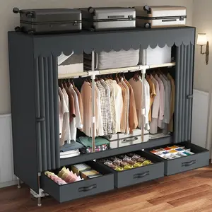 LEAIJIAFY simple bedroom wardrobe: a dust-proof, moisture-proof, sturdy and durable storage and assembly wardrobe with 3 drawers for extra storage space dust cover Portable Clothes Closet Stand closet organizer metal garment rack