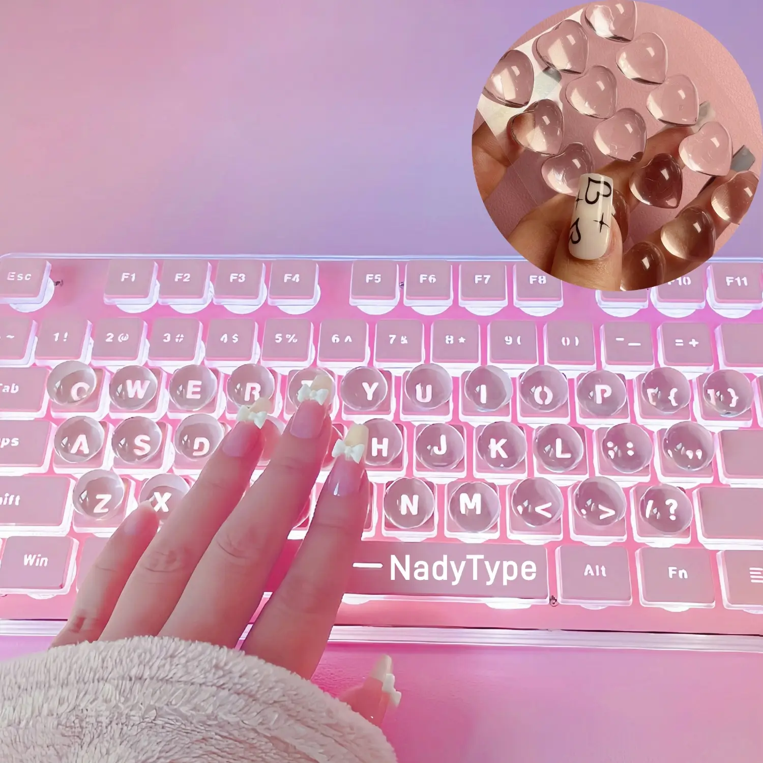 NadyType Ultra-Clear Typing Stickers for Long Nails Heart/Hemisphere Shape Nano-Glue Adhesive Keyboard Stickers, Fully Transparent bubble stickers, Co