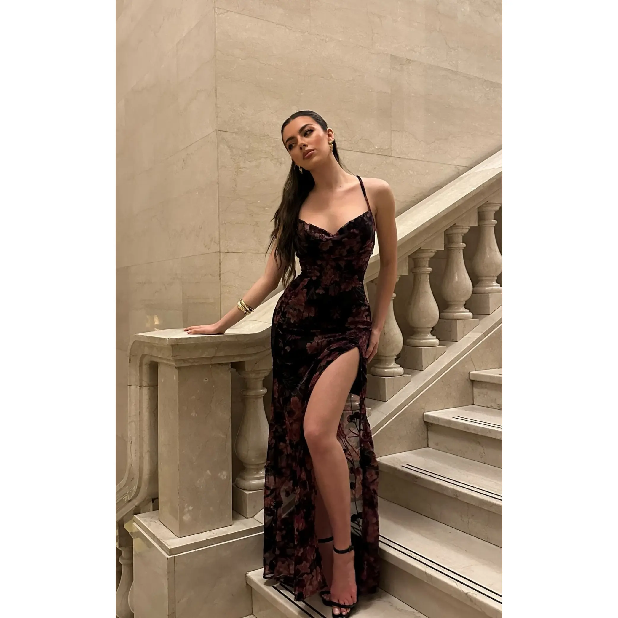 aletta maxi dress Aletta Maxi Dress - Cowl Cross Back Dress in Burn Out Floral