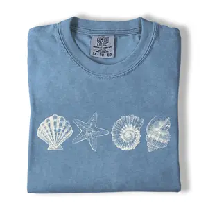 Comfort Colors Seashell Shirt, Vintage Ocean Life Tee, Starfish & Shell Graphic T-Shirt, Gift for Beach Girls & Sea Lovers