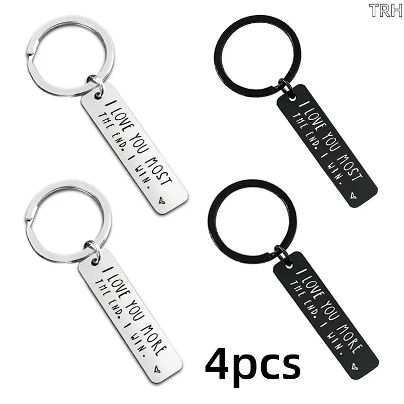 Stainless Steel Keychain for Couples, Minimalist Bar Pendant with Engraved "I Love You More The End. I Win." Quote, Romantic Gifts for Girlfriend, Scratchproof & Rust Resistant Metal Charm, Valentine's Day, Engraved Quote, Heartfelt Text, Decorative Metal