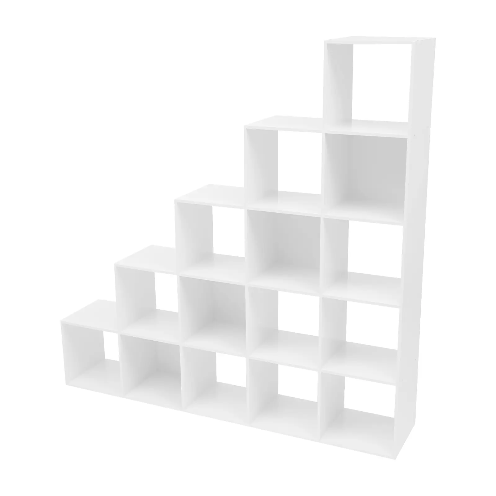 Modern White L Shaped Corner Bookshelf 15 Compartments Free Standing PVC Storage Display Shelf for Bedroom Living Room