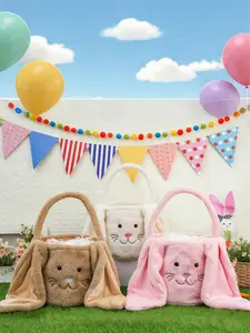 Plush Easter Bunny Basket Bag, Long Fur Ears, Cute Easter Egg Party Storage Candy Gift Bucket Decoration, Easter Party Bags, Party Supplies