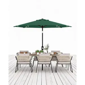 Solar LED 9FT Outdoor Patio Umbrella(no base) – 32 Lights, 8 Ribs, Tilt Crank, Market Table Sunshade for Garden, Pool, Deck, Backyard-Army Green