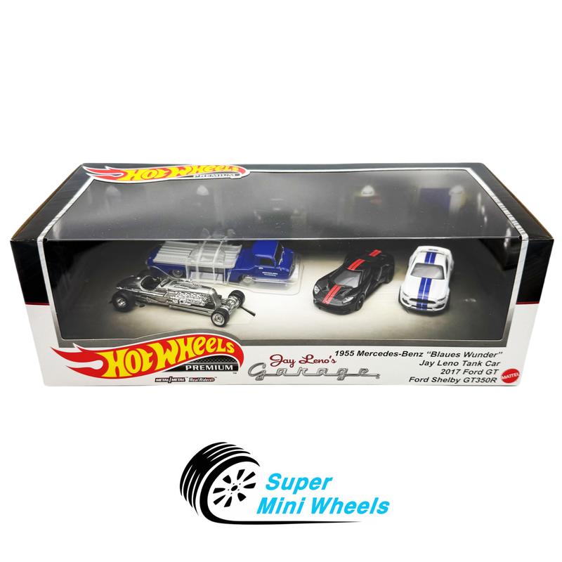 Hot Wheels Premium 1:64 Jay Leno Garage 4 Cars Set - Ford Shelby GT350R & 2017 Ford GT & Jay Leno Tank Car & 1955 Mercedes-Benz "Blaues Wunder"