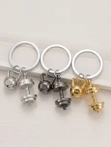Gym Lover Gift Kettlebell Dumbbell Keychain, Motivational Weight Plates Charm Keyring for Boyfriend Personal Trainer, Fitness Workout Jewelry