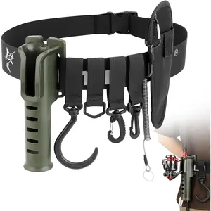 Adjustable Fishing Rod Holster Waist Wading Belts for Men Nylon Wader Fishing Waist Belt with Portable Pole Inserter for Fly Surf Kayak Casting Spinning Fishing Gear (army green)
