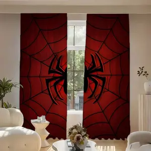 2pcs Creative Bottom Spider Web Print Curtains, Light Blocking Curtains, Polyester Fiber, Kitchen Bedroom Office Living Room Decor