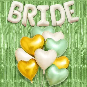 Sage Green Bachelorette Party Decorations Set - Huge Pack of 9 | Bride Balloons, Heart Balloons, Foil Fringe Curtain | Bridal Shower Decorations, Wedding Decor