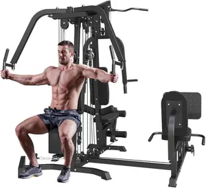 Multifunction Home Gym System Workout Station Smith Machine with 100LB Weight Stack Leg Press LAT Station for Full Body Training Home Gym Station Home Exercise Equipment