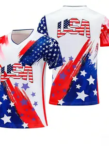 Unisex Short Sleeve T-Shirt, American Flag Print Football Sports Shirt, Outdoor Casual Loose Fit, All Seasons Wear, Stylish Comfortable Top, Polyester Sports Shirt