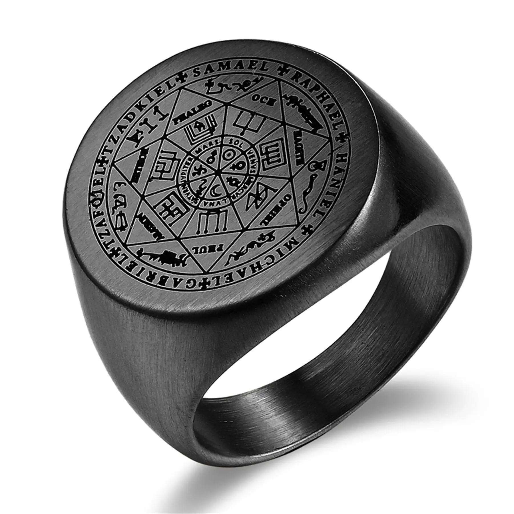 OIDEA Seven Archangels Seal Ring for Men, Vintage Stainless Steel Occult Statement Band