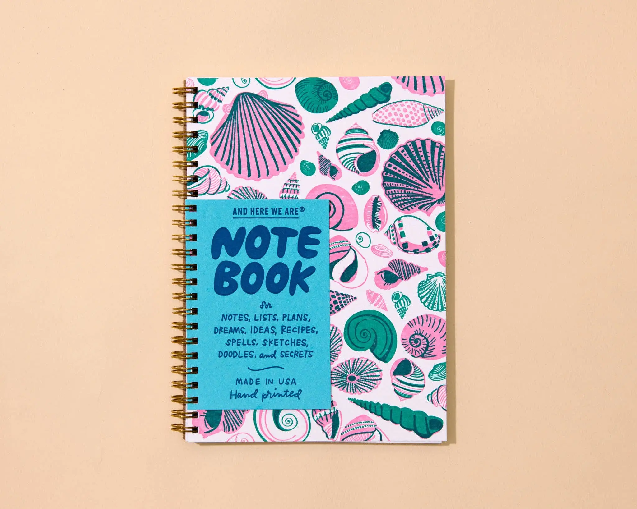 Letterpress A5 Spiral Notebook—Shell Pattern (Beach, Summer)
