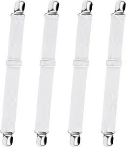 Bed Sheet Straps, Sopito Adjustable Elastic Fitted Sheet Corner Holders Straps to Stay in Place, Non-Slip Fasteners Clips Compatible for Crib to King Size Bed, White 4Pcs