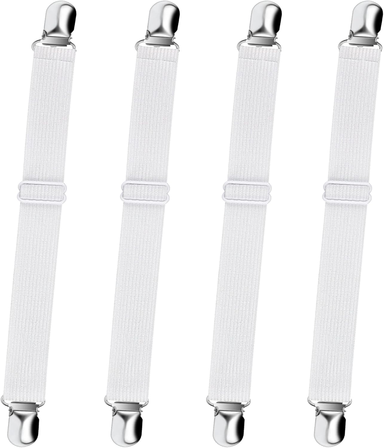 Bed Sheet Straps, Sopito Adjustable Elastic Fitted Sheet Corner Holders Straps to Stay in Place, Non-Slip Fasteners Clips Compatible for Crib to King Size Bed, White 4Pcs