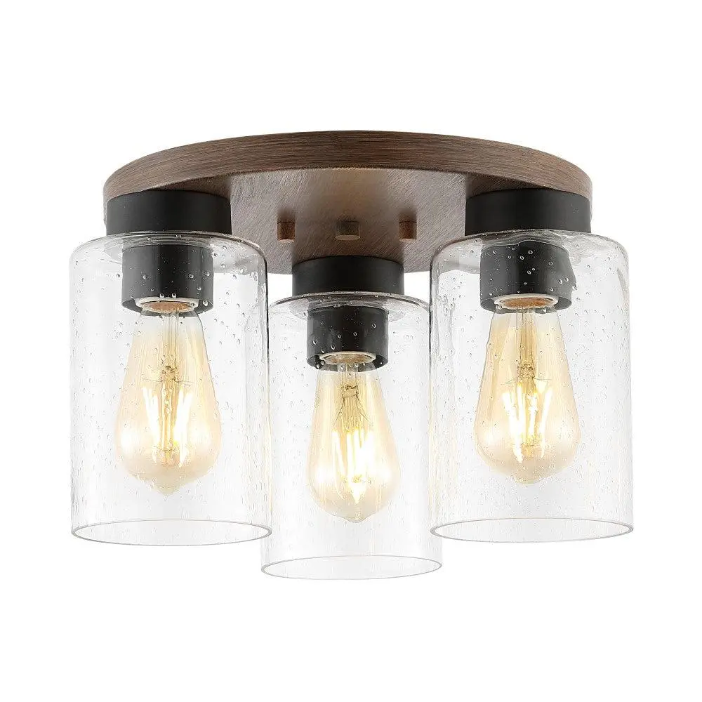 JONATHAN Y Nola Bohemian Farmhouse Iron-Seeded Glass LED Semi Flush Mount Ceiling Light, Ideal for Living Room, Bedroom