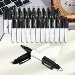 24pcs Mini Black & White Markers with Golf Keychain Clips - Fine Point, Easy-Carry Badge Holders for Nurses, Students, Office & School Supplies