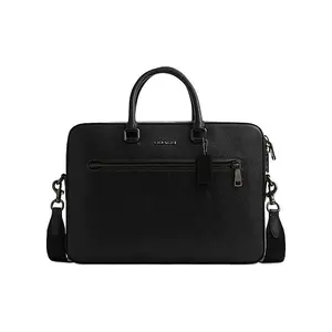 COACH Ethan 38 Logo Zip Top-Handle Crossbody Briefcase for Men in Black Leather