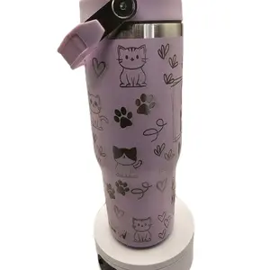 Cat Mom 30 Ounce Tumbler with Cat and Paw Print Designs, Purple Color, Ideal for Beverages and Smoothies - Drinkware, Bottles