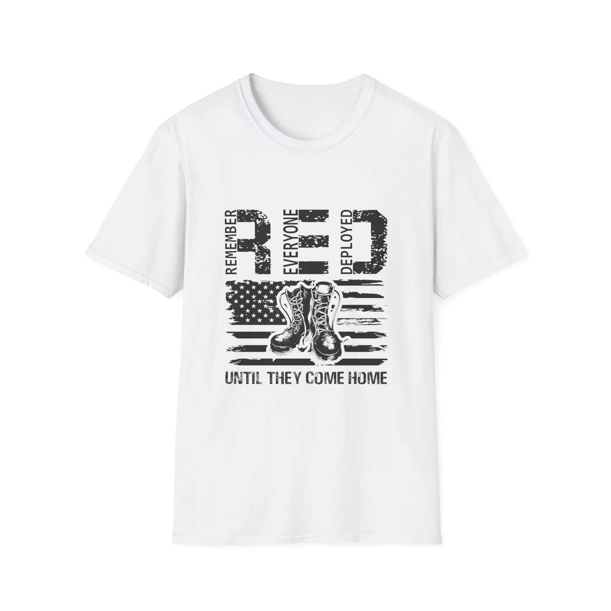 Remember Everyone Deployed REMED T-Shirt | Military Support Flag Boots