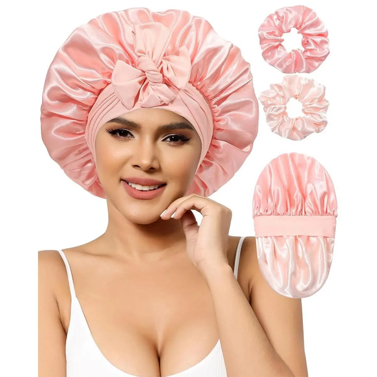 Pink Bonnet +  2Pcs Scrunchies