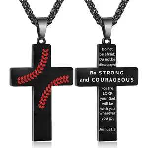 Baseball Cross Necklace for Boys Men, Stainless Steel Cross Pendant Chain 24 Inches, Inspirational Bible Verse Religious Gift