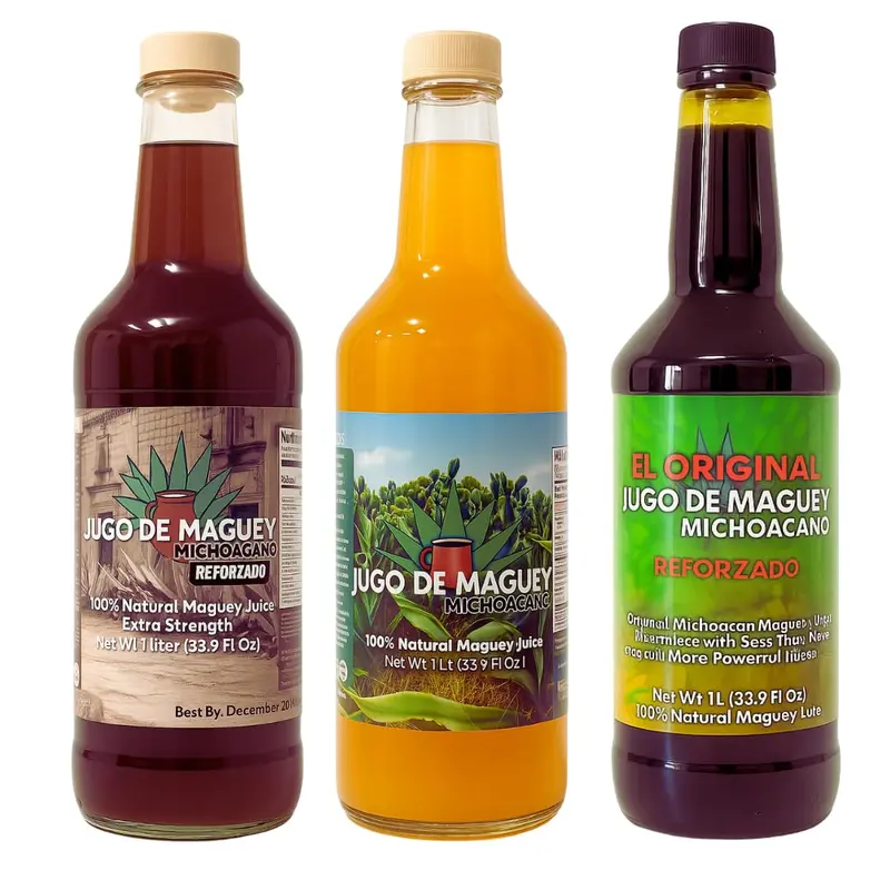 Herbalista Maguey Tarasco 3 Pack Bundle - Black Juice + Maguey Natural + Guanabana & Moronel Agave - Jugo De Maguey Tarasco Asado + Natural + Guanabana con Moronel Agave Extract 33.3 Fl oz (1 Liter) Each | All Natural | Jugo de Maguey de Michoacan
