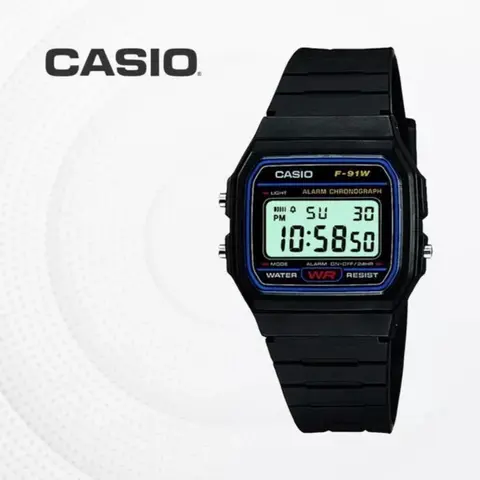 F-91W Digital Watch - Black Resin Strap, Water Resistant, Alarm