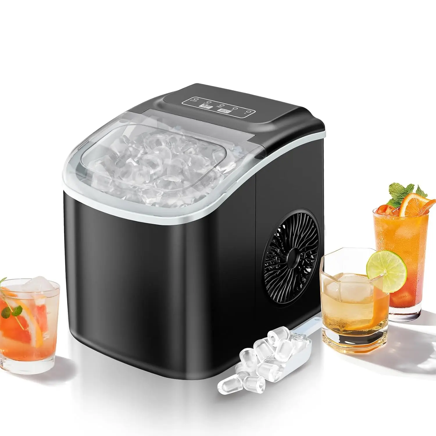 26LBS Per Day Portable Countertop Ice Maker, Self-Cleaning | 2 Sizes of Bullet Ice Machine with Scoop and Basket, 9 Cubes in 6 min,Ideal for Home/Kitchen/Bar/Camping (26LBS/day)
