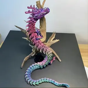3D Printed Dragon Fidget Toy, 18in Surprise Mystery Dragon, Crystal Dragon Fidget Toy, Articulated Pye Dragon Fish/Display Cabinet/Home/Office Desktop Decor(Neon)-Color Changes with Angle