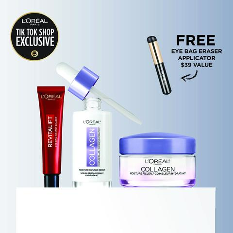 TikTok Exclusive: Collagen Daily Face Moisturizer & Collagen Moisture Bounce Serum Bundle for All Skin Types - Lightweight Non-Greasy Formula with 8% Pure Collagen for Radiant Hydration, L'Oreal Paris