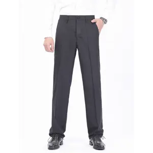 Lead Color Men's Solid Suit Pants with Pockets Formal Slim-fit Dress Pants for Party Weddings High-Quality Spandex Stretch Workwear Menswear Beige Fabric Long Sleeve