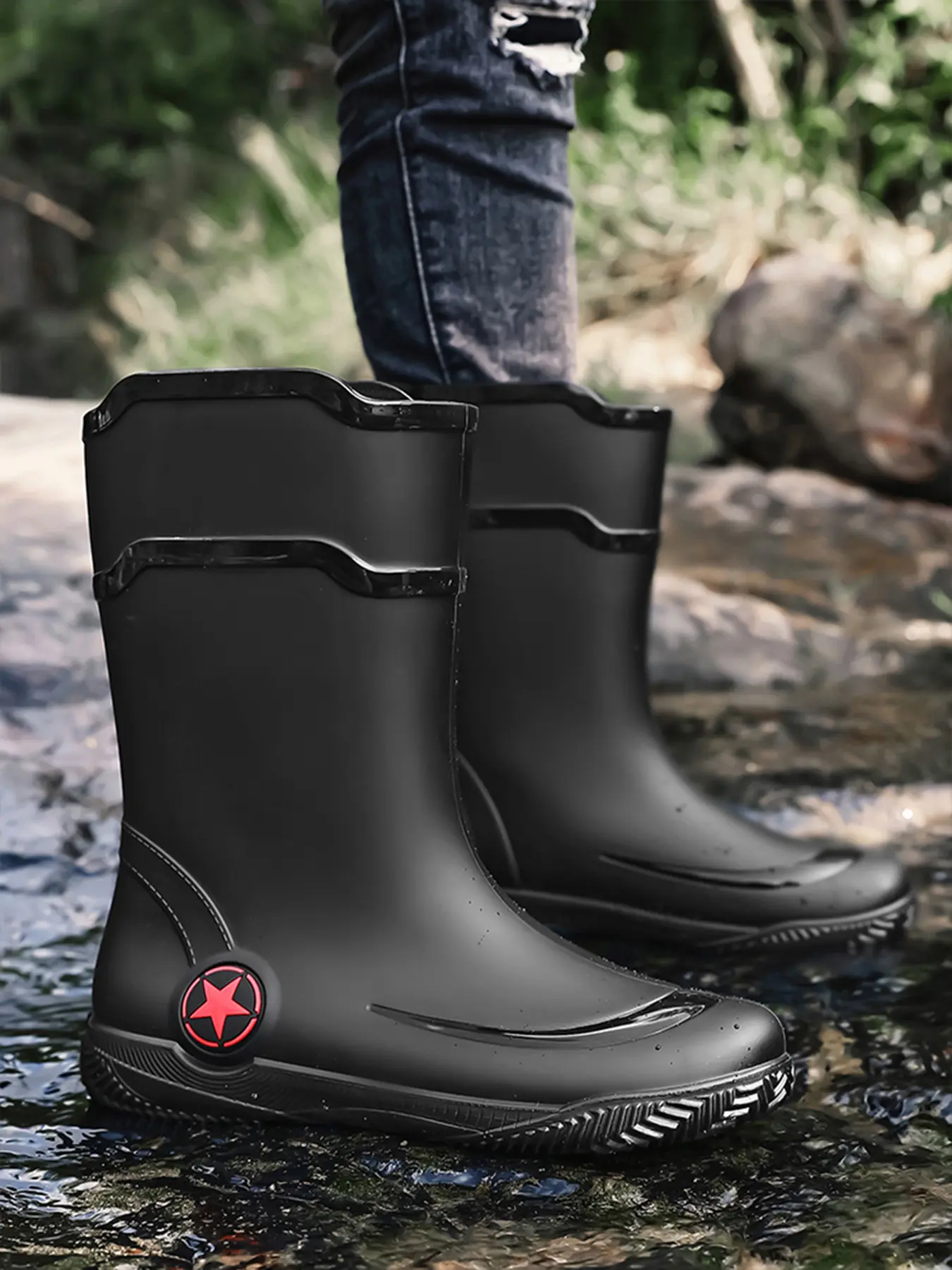 Spring New Men's Outdoor Waterproof Boots, Mid-Calf Anti-Slip Wading Shoes, Ankle Protection Design, Garden Pond Fishing Beach