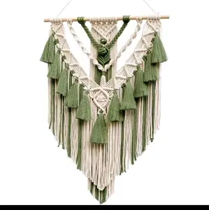 Boho Macrame Wall Hanging & Wall Decor, Cotton  Tapestry with Tassel, Woven Macrame Wall Art for Decorating Bedroom Living Room Apartment  (Green)