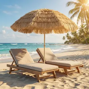 6FT Hawaiian Style Patio Umbrella with 8 Ribs UPF 30+ Sun Protection Flexible Height Adjustment & Carry Bag for Outdoor Bar Tropical Palapa