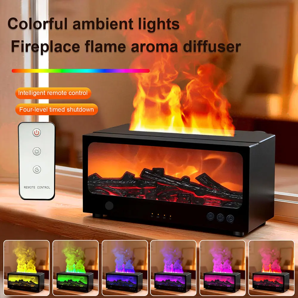 bedside table lamp 2-in-1 Flame Humidifier & Aroma Diffuser, Realistic Fireplace Decor, Timer, Quiet Sleep Night Light, Remote Control Included
