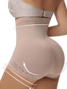 1 Count Women's High Waist Shaping Shorts, Breathable High Stretch Fabric Comfort Shapewear Panty, Fajas, Lace Stitching Trim with Anti Slip Silicone Design Bottoms, Abdomen Smoothing Butt Enhancing Shaper Briefs, Ideal for Various Occasions & Daily