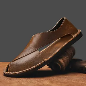 [Summer Beach Shoes] Men's Plus Size High-End Roman Sandals 2026 New Summer Outdoor Beach Shoes, Extra Wide & Large Outdoor Slippers, Slip-On Driving Shoes for Men