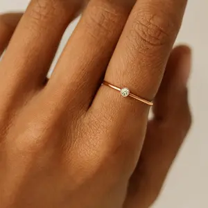 Going Golden August Birthstone Ring Peridot Rose Gold Filled Stacking Ring for Adults Elegant and Durable 1mm Band 2mm Crystal
