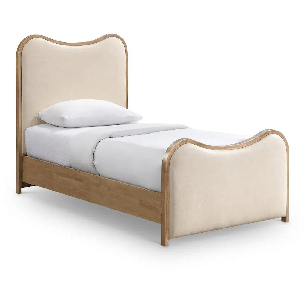 Modern Rectangular Twin Bed - Arvada Cream Vegan PU-Upholstered Indoor Furniture (Ships in 3 Boxes, Twin Fit)