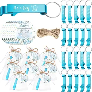 50 Sets  Shower Return Favors for Guests Bottle Opener It's a Boy Elephant Theme  Shower Souvenirs  Opener  with Thank You Card Organza Bag and Jute Twine for Party Gifts