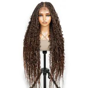 YMSGIRL 36" #T1B/30 Full Lace Bohemian Box Braided Wig, Premium Synthetic Fiber, Comfortable Fit, Perfect For Daily Wear & Any Occasion