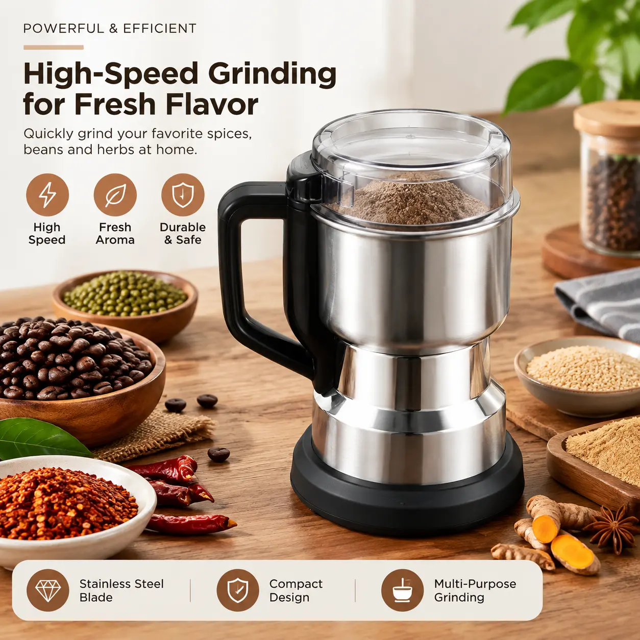 Electric Coffee Grinder 300W, Coffee Bean Grinder with Stainless Steel Blade, Fast Powerful Kitchen Grinder for Coffee Beans, Spices & Nuts