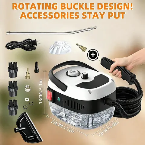 2500W Handheld Steam Cleaner - Lightweight Compact High-Temp High-Pressure Device with Brush Head, Safety Cover, 7-15 Min Steam; for Kitchen Grease, Cars, Bathroom (Shower Curtains, Clothing)