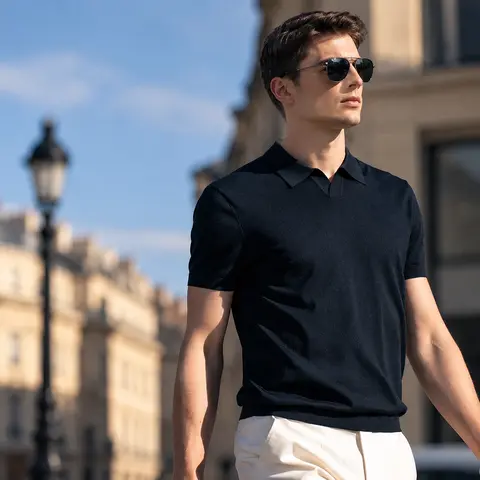 Boveme Men's Business Casual Ribbed Knit Polo Top - Cotton Fabric, Cool, Comfortable, Breathable Summer Shirt for Business, Commuting - Father's Day Gifts, Back to School Shopping, Soho Chic