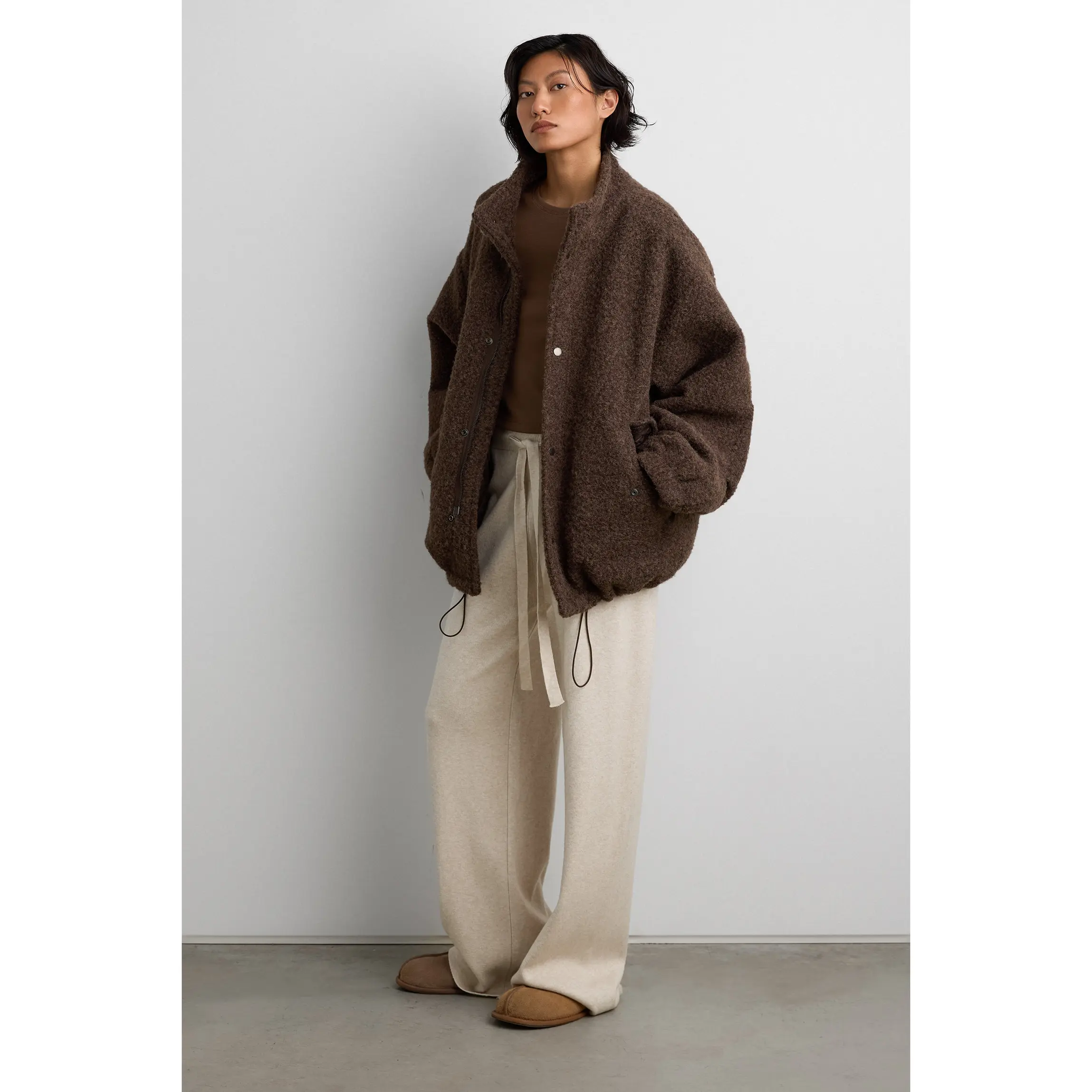 OVERSIZED BOUCLE JACKET WITH SNAP DETAIL - TikTok Shop