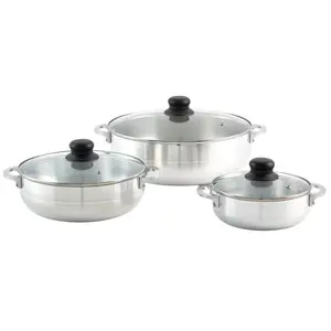 3pc Basic Caldero Set with Glass Lid: Aluminum Cookware, 6-Piece, Electric & Gas Compatible, Hand Wash
