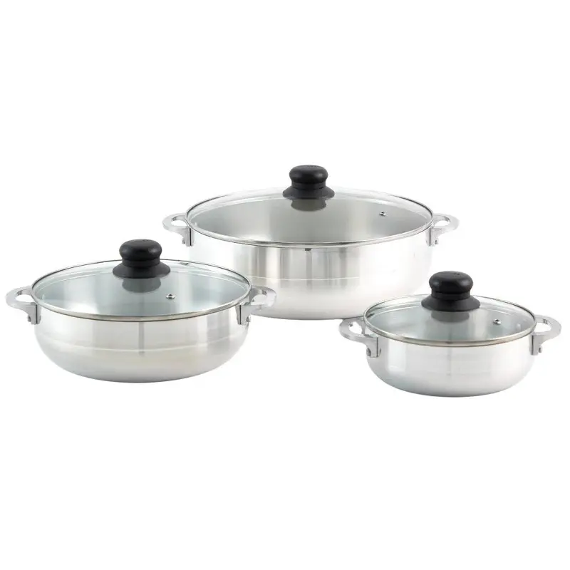 Traditional Kitchen 3pc Aluminum Pots Set with Glass Lid, Handles & Stockpots, Electric & Gas Compatible, Hand Wash Cookware