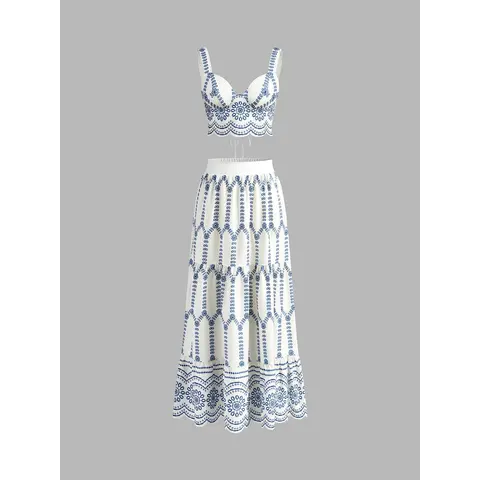 COMMENSE Women's Printed Sleeveless Tie-Back 2-Piece Skirt Set, Casual Womenswear Outfits
